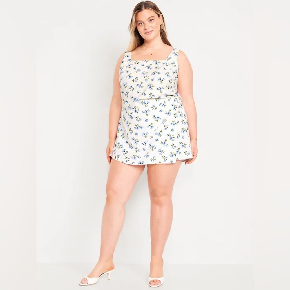 NWT Old Navy High-Waisted Linen-Blend Mini Skort - White Floral, Size L